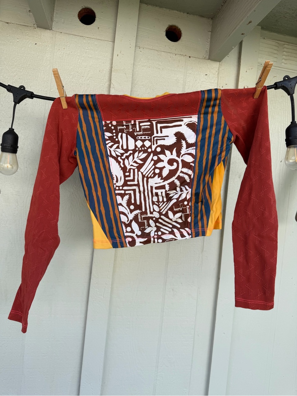 Boho Patchwork Long-Sleeve Crop Top - Rash guard